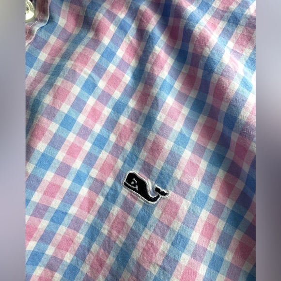 Vineyard Vines Whale Shirt Blue Pink Checked M - Picture 3 of 6